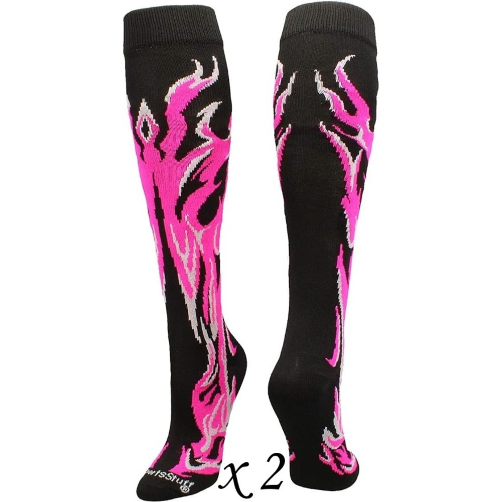 2 Pairs MadSportsStuff Over the Calf Softball Socks - Flame Fire Pink - Medium
